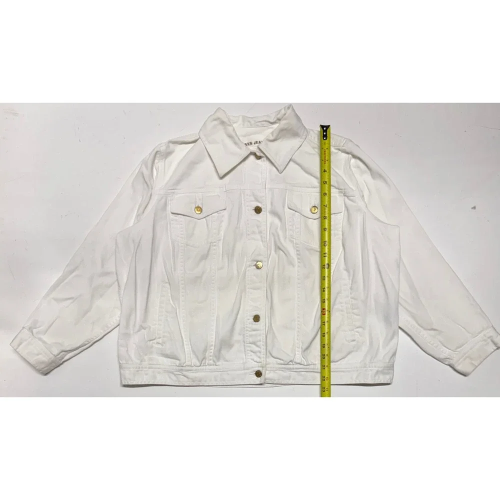 Lauren Jeans Co Ralph Lauren White Denim Trucker Jacket Brass Buttons Cotton L - Picture 2 of 6